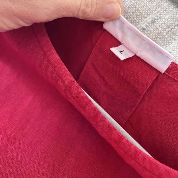 bryn Walker L Red 100% Linen Top Blouse Bell Sleeve Woven Lagenlook Minimalist - Picture 7 of 9